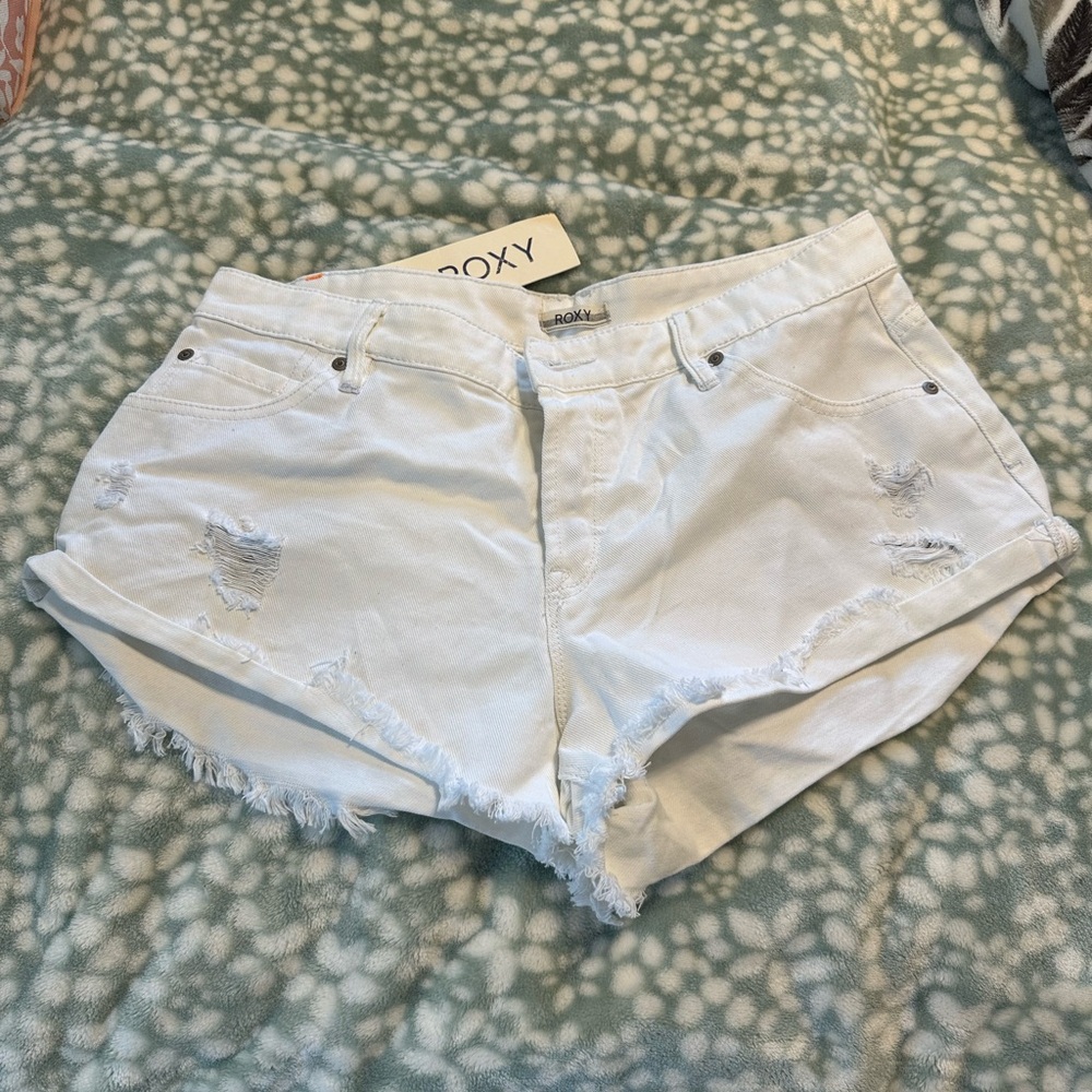 Roxy White Jean Shorts Distressed Cut-Off